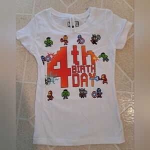 Girls XS Marvel 4th Birthday T Shirt Super Heroes